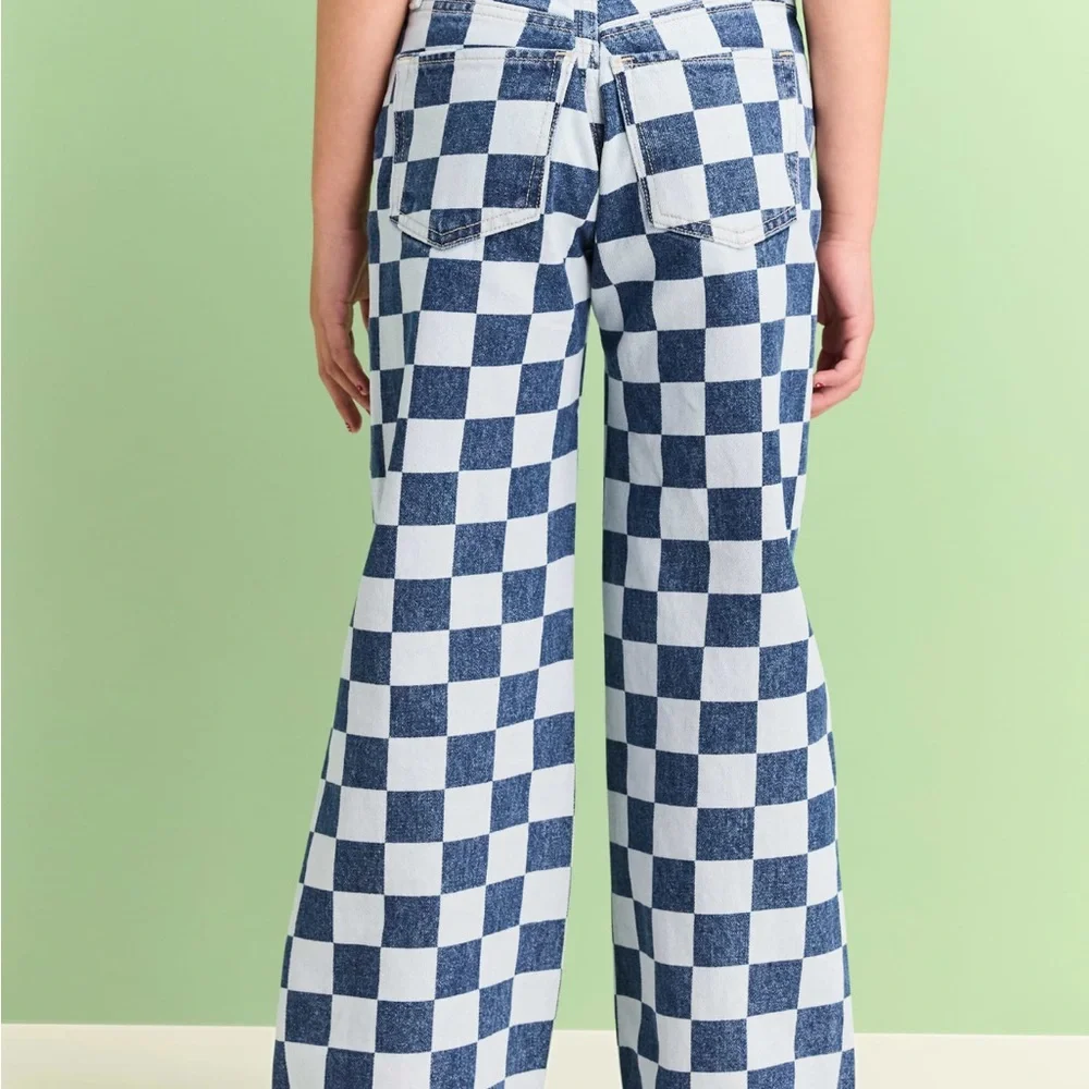 Old Navy Blue and White Checkerboard Kids Jeans